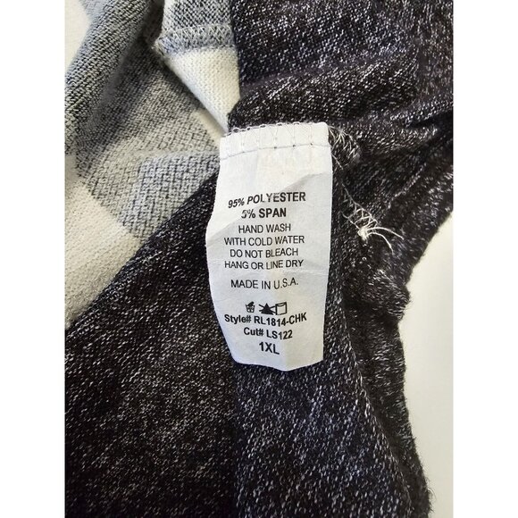 Black & White Buffalo Plaid Open Front Duster Long Cardigan with Stripes Haptics - Picture 4 of 4